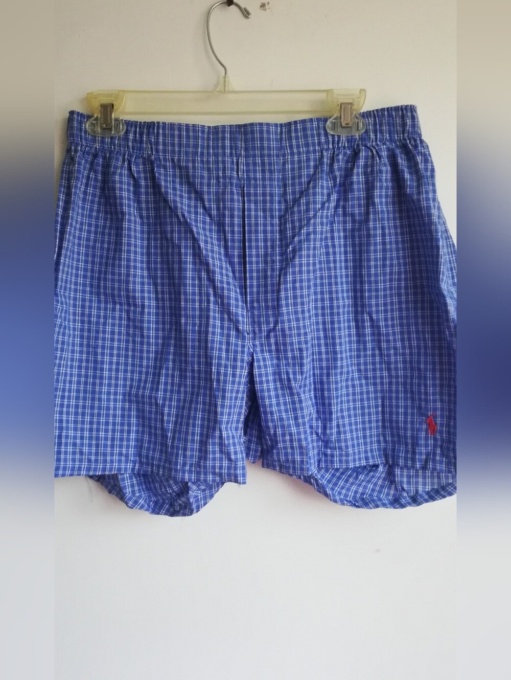 Polo by Ralph Lauren Blue Plaid Cotton Boxer Shorts with Red Pony